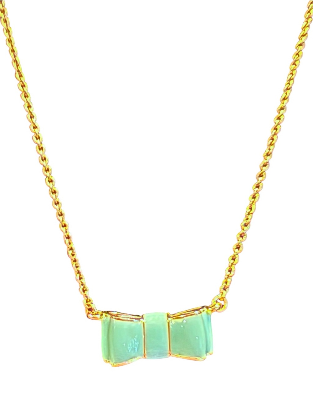 NWT kate spade Take a Bow Gold Chain Necklace Turquoise Green Bow
